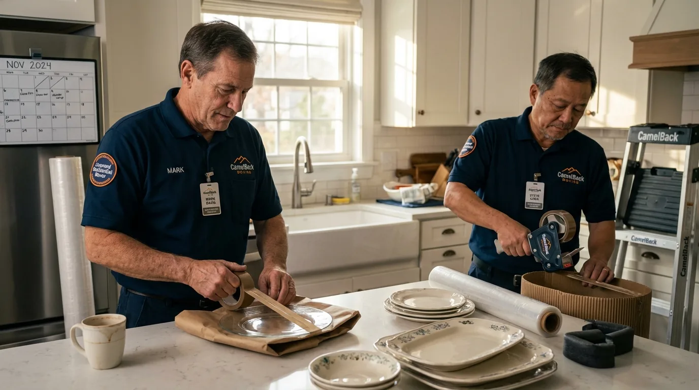 Professional crew packing kitchen dishware in Converse, TX